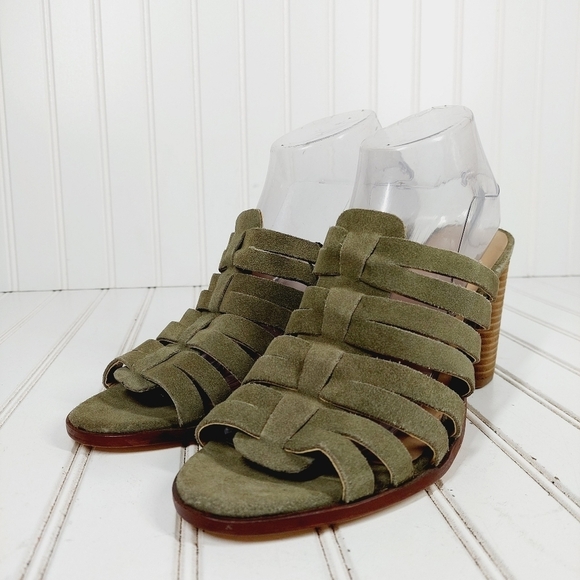 NEW Crevo Women's Hazelle Sage Moss Green Suede Leather Block Heel Sandals C406 - Picture 2 of 11